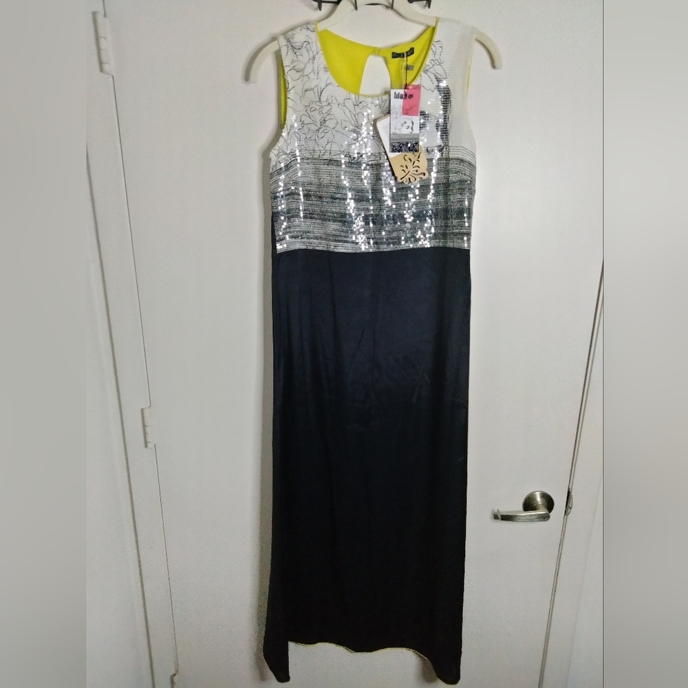 Wishful (Size 8) Elegant Black 100% Viscose & Silver Sequin Maxi Dress (NEW-NWT)